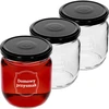 Borcan TO 425ml cu imprimeu „Deliciu de casă” și capac negru fi 82 - 3 buc. ['borcane cu imprimeu', ' borcane decorative', ' borcane cu capace', ' borcane pentru conserve', ' borcane elegante', ' borcane pentru gemuri', ' borcan cu imprimeu', ' borcan cu grafică', ' borcane pentru conserve', ' borcane pentru cămară', ' borcan 500 ml']