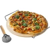 Piatra pentru pizza cu mâner și cuțit, din cordierit, rotundă 33 cm - 4 