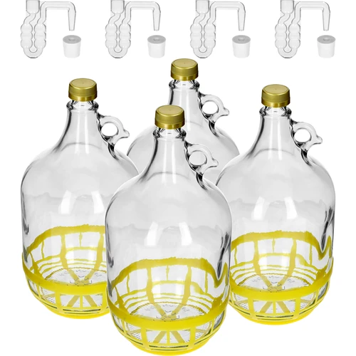 4 x Dama 5L cu dop, tub fermentare, capac și coș.