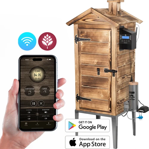 Afumătoare cu Wi-Fi, 200 L - dragON WOOD 100IQ cu modul electric de încălzire și controler, pe lemne