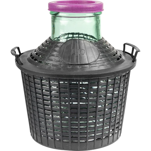Balon pentru vin 10 L cu gât larg în coș de plastic