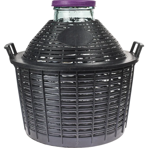 Balon pentru vin 25 L cu gât larg în coș de plastic