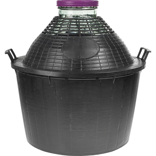 Balon pentru vin 34 L cu gât larg în coș de plastic