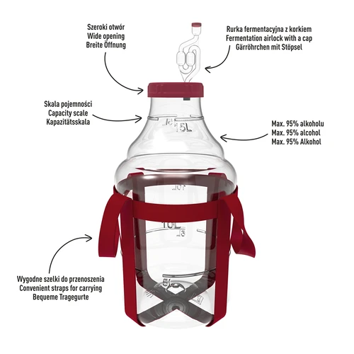 Balon pentru vin ușor, rezistent la spargere, cu curele, 15 L - 4