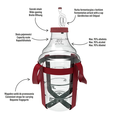 Balon pentru vin ușor, rezistent la spargere, cu curele, 20 L - 4