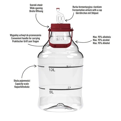 Balon pentru vin ușor, rezistent la spargere, cu mâner, 15 L - 4