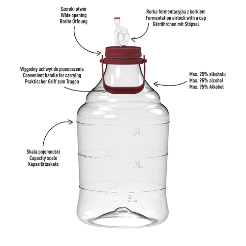 Balon pentru vin ușor, rezistent la spargere, cu mâner, 20 L - 4