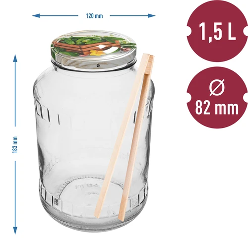 Borcan 1,5 L, fi 82/6 cu capac colorat + clești - 2