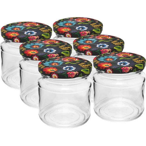 Borcan cu capacitate de 212 ml, cu capace colorate ø 66.