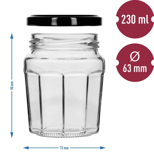 Borcan Dulceață 230ml cu capac negru fi63/4 - 6buc - 8