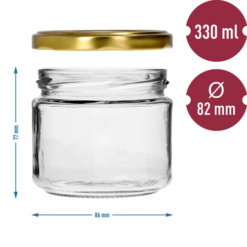 Borcan jos 330ml - cu capac auriu fi 82/6, 6buc. - 7