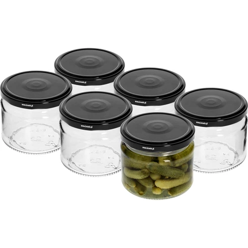 Borcan jos 330ml - cu capac negru fi 82/6, 6 buc. - 3