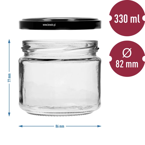 Borcan jos 330ml - cu capac negru fi 82/6, 6 buc. - 7