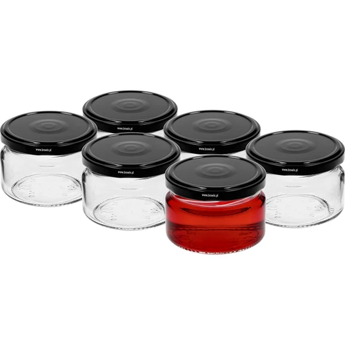 Borcan mic 200ml - cu capac negru fi 82/6, 6 buc. - 2
