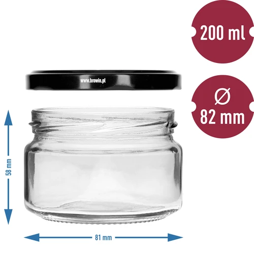Borcan mic 200ml - cu capac negru fi 82/6, 6 buc. - 5