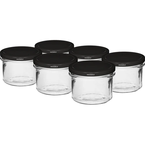 Borcan simplu 235 ml (fi82) cu capac negru 6 buc.