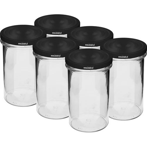 Borcan simplu 545ml (fi 82) - cu capac negru, 6 buc.