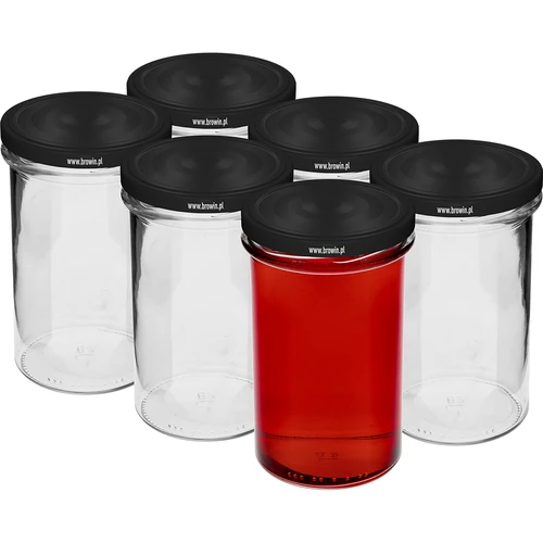 Borcan simplu 545ml (fi 82) - cu capac negru, 6 buc. - 2