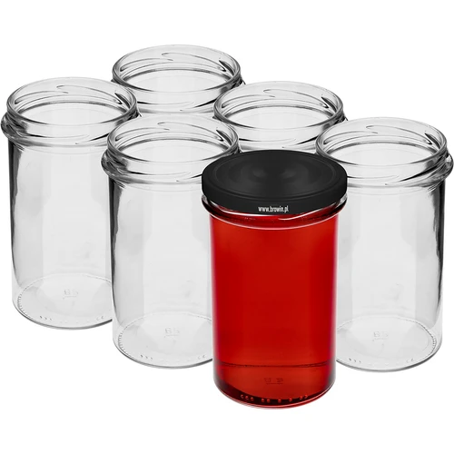 Borcan simplu 545ml (fi 82) - cu capac negru, 6 buc. - 3