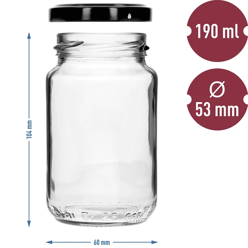 Borcan TO 190ml cu capac colorat fi 53 - 8 buc. - 8