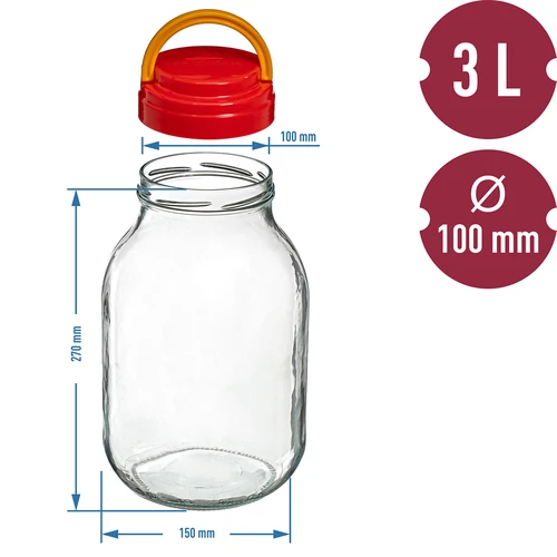 Borcan TO 3 L cu capac de plastic + clești fi 100 - 6