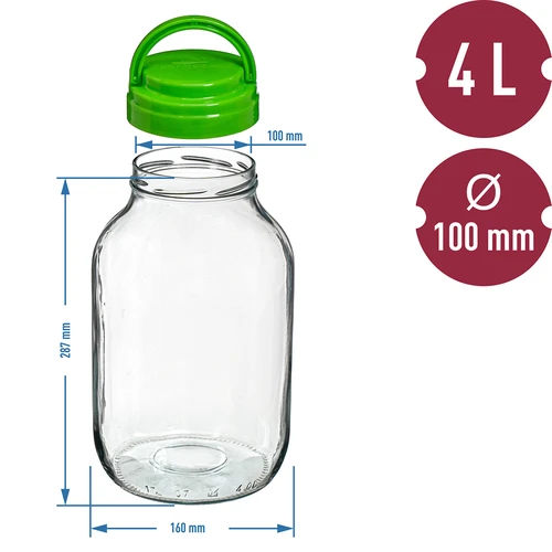 Borcan TO 4 L cu capac de plastic + clești fi 100 - 6