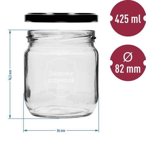 Borcan TO 425ml cu imprimeu „Deliciu de casă” și capac negru fi 82 - 3 buc. - 6