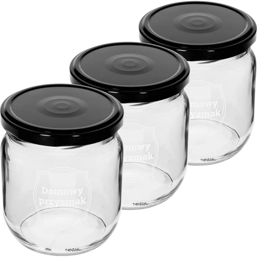 Borcan TO 425ml cu imprimeu „Deliciu de casă” și capac negru fi 82 - 3 buc. - 2
