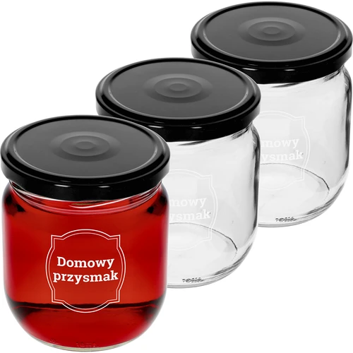 Borcan TO 425ml cu imprimeu „Deliciu de casă” și capac negru fi 82 - 3 buc.