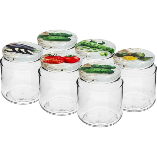 Borcan TO, gros 580ml cu capac colorat fi82/6, 6 buc. - 2