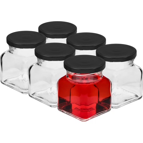 Borcan twist off 120ml - Patru colțuri fi 53 cu capac negru, 6 buc - 2