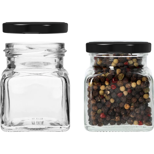 Borcan twist off 120ml - Patru colțuri fi 53 cu capac negru, 6 buc - 4