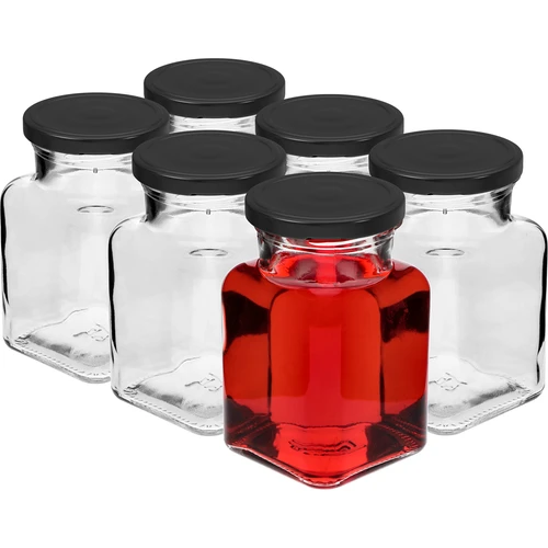 Borcan twist off 150ml Patru colțuri fi 53 cu capac negru, 6 buc. - 2