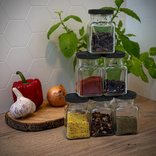 Borcan twist off 150ml Patru colțuri fi 53 cu capac negru, 6 buc. - 10