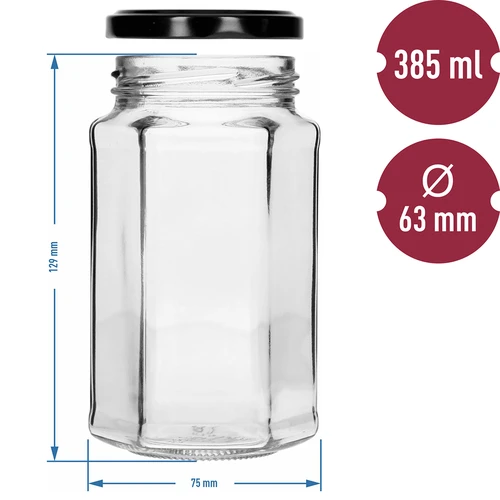 Borcan twist off 385ml cu capac negru fi 63, 6 buc. - 7