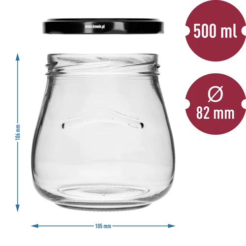 Borcan twist-off 500ml "Amforă Răsturnată" cu capac negru fi 82/6, 6 buc. - 9