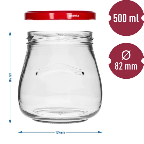 Borcan twist-off 500ml "Amforă Răsturnată" cu capac vișiniu fi 82/6, 6 buc. - 9