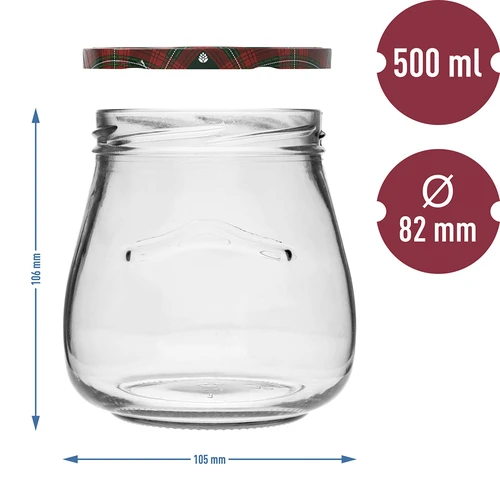 Borcan twist-off 500ml "Amfora Răsturnată" cu capac colorat fi 82/6, 6 buc. - 10