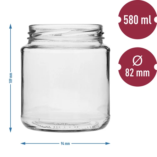 Borcan twist-off, gros 580ml cu capac bordo fi82/6, 6 buc. - 5