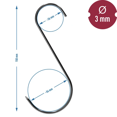 Cârlige pentru afumare – S, ascuțite, 3 mm x 150 mm, set 5 buc. - 6