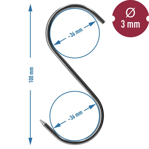 Cârlige pentru afumare - tip S, ascuțite, 3 mm x 100 mm, 5 buc. - 6