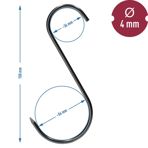 Cârlige pentru afumare - tip S, ascuțite, 4 mm x 150 mm, 15 buc. - 6