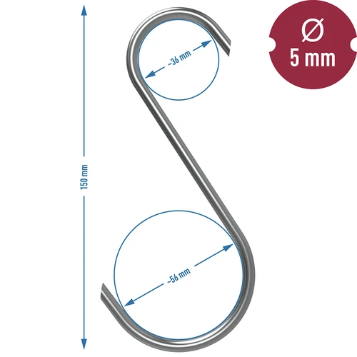 Cârlige pentru afumare – tip S, tăiate la 45°, 5 mm x 150 mm, set 5 buc. - 7
