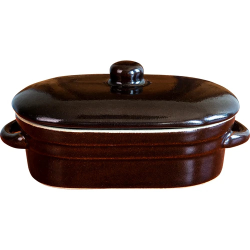 Ceramică - oală pentru untură, alungită cu capac 0,75L