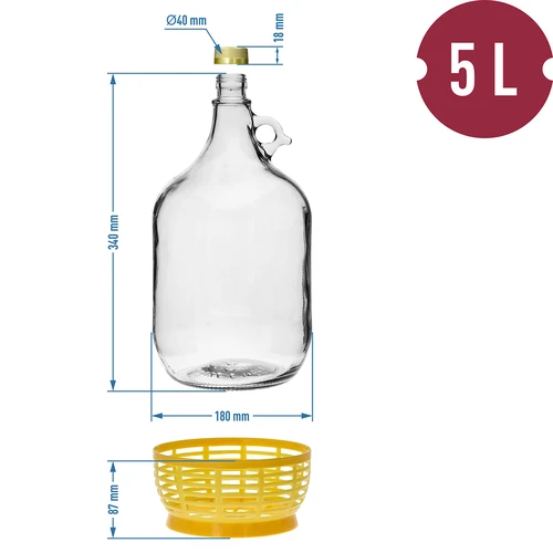 Damigeană 5L cu dop, tub orizontal și capac - 9