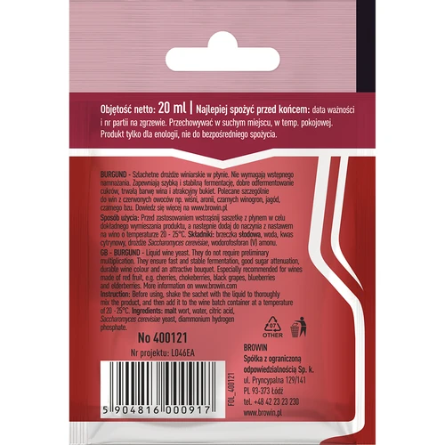 Drojdie pentru vin Burgund fără înmulțire, 20 ml - 2