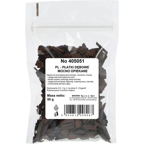 Fulgii de stejar intens prăjiți pentru aromatizarea alcoolurilor (whisky, bourbon, brandy, coniac, bere), 50 g - 2