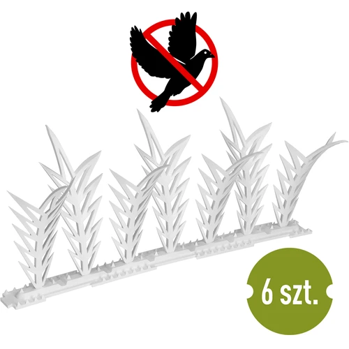 Șine cu țepi de alungare a păsărilor, decorative, albe - din material plastic, set de 6