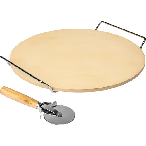 Piatra pentru pizza cu mâner și cuțit, din cordierit, rotundă 33 cm - 2