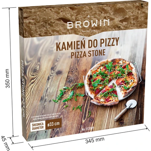 Piatra pentru pizza cu mâner și cuțit, din cordierit, rotundă 33 cm - 9